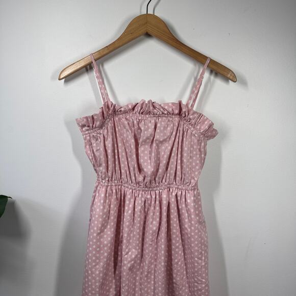 English Factory Dress XS Pink Polka Dot Cotton Pocket Ruffle Cottage Summer Prep - Picture 3 of 8